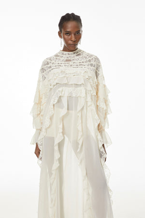 Aurohaya Ivana Neutrals Lace Ruched Maxi Dress
