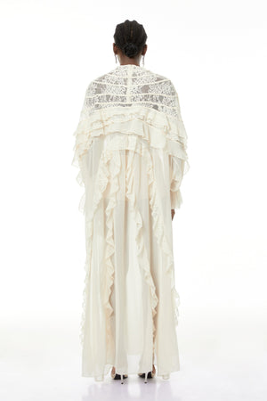 Aurohaya Ivana Neutrals Lace Ruched Maxi Dress