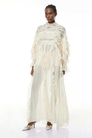 Aurohaya Ivana Neutrals Lace Ruched Maxi Dress
