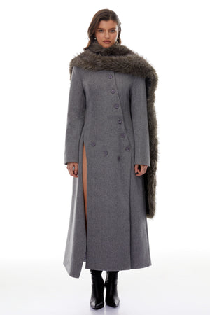 Aurohaya Izan Grey Asymmetrical Tweed Blazer Maxi Dress