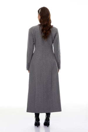 Aurohaya Izan Grey Asymmetrical Tweed Blazer Maxi Dress