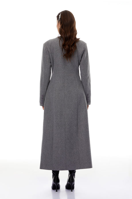 Aurohaya Izan Grey Asymmetrical Tweed Blazer Maxi Dress