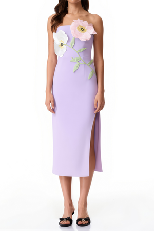 Aurohaya Jacqueline Purple Floral Appliqué Midi Dress