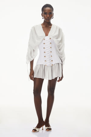 Aurohaya Jasmine White V-Neck Ruched Mini Dress