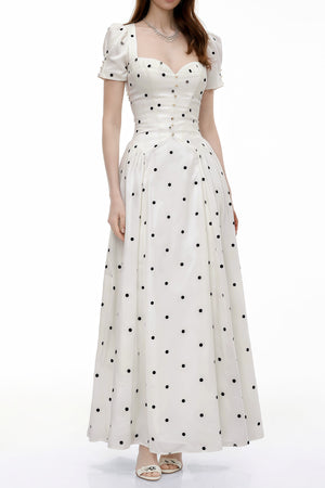 Aurohaya Javaneh White Polka Dot Maxi Dress
