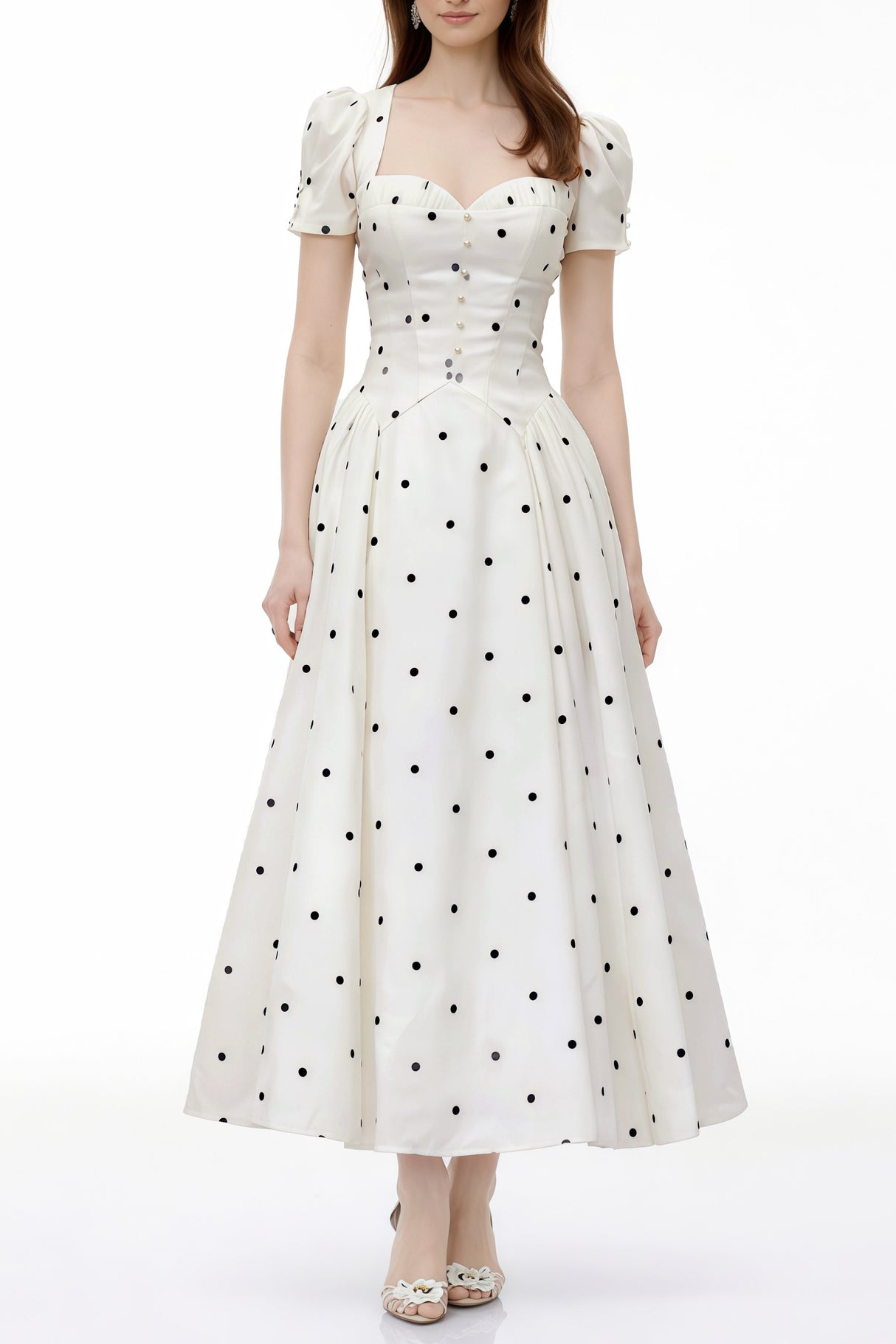 Aurohaya Javaneh White Polka Dot Maxi Dress