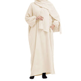 Breathable Loose Solid Color Bandana Abaya Dress With Hijab 2-Piece Set