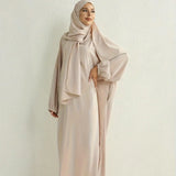 Breathable Loose Solid Color Bandana Abaya Dress With Hijab 2-Piece Set