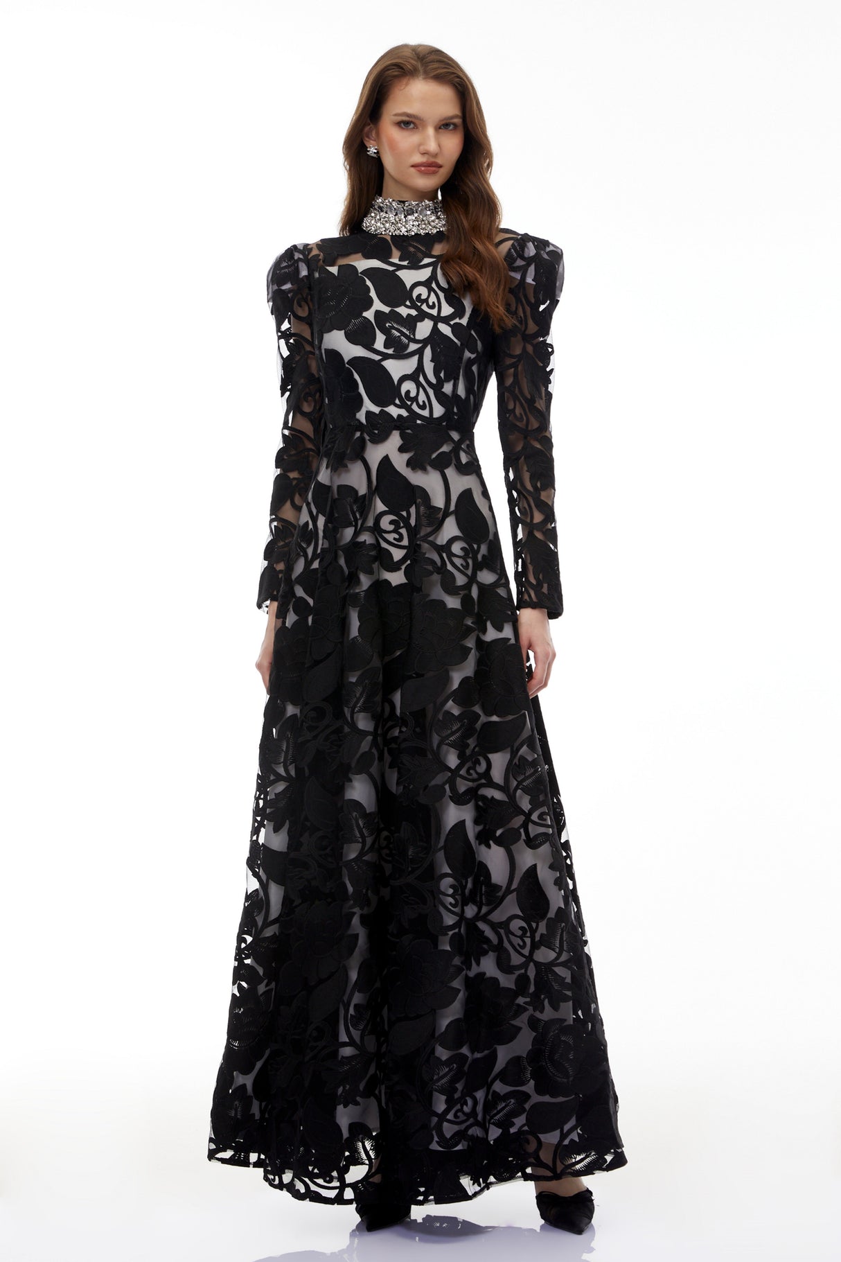 Aurohaya Jocasta Black Floral Embellished Maxi Dress
