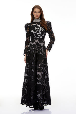 Aurohaya Jocasta Black Floral Embellished Maxi Dress