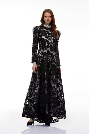 Aurohaya Jocasta Black Floral Embellished Maxi Dress