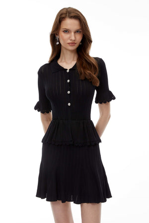 Aurohaya Jocasta Black Stretch Knit Lace Mini Dress
