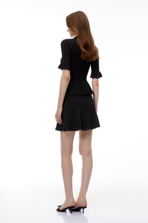 Aurohaya Jocasta Black Stretch Knit Lace Mini Dress