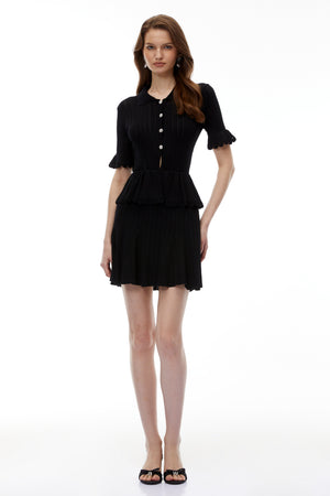 Aurohaya Jocasta Black Stretch Knit Lace Mini Dress