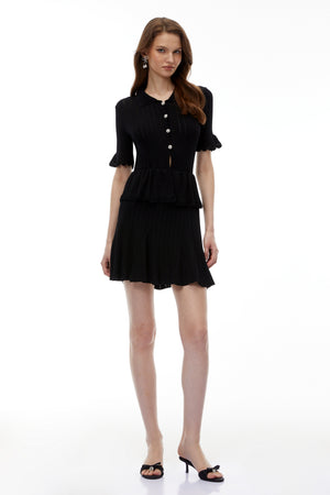 Aurohaya Jocasta Black Stretch Knit Lace Mini Dress