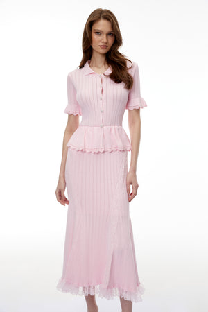 Aurohaya Jocasta Pink Stretch Lace Knit Midi Dress