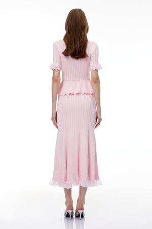 Aurohaya Jocasta Pink Stretch Lace Knit Midi Dress