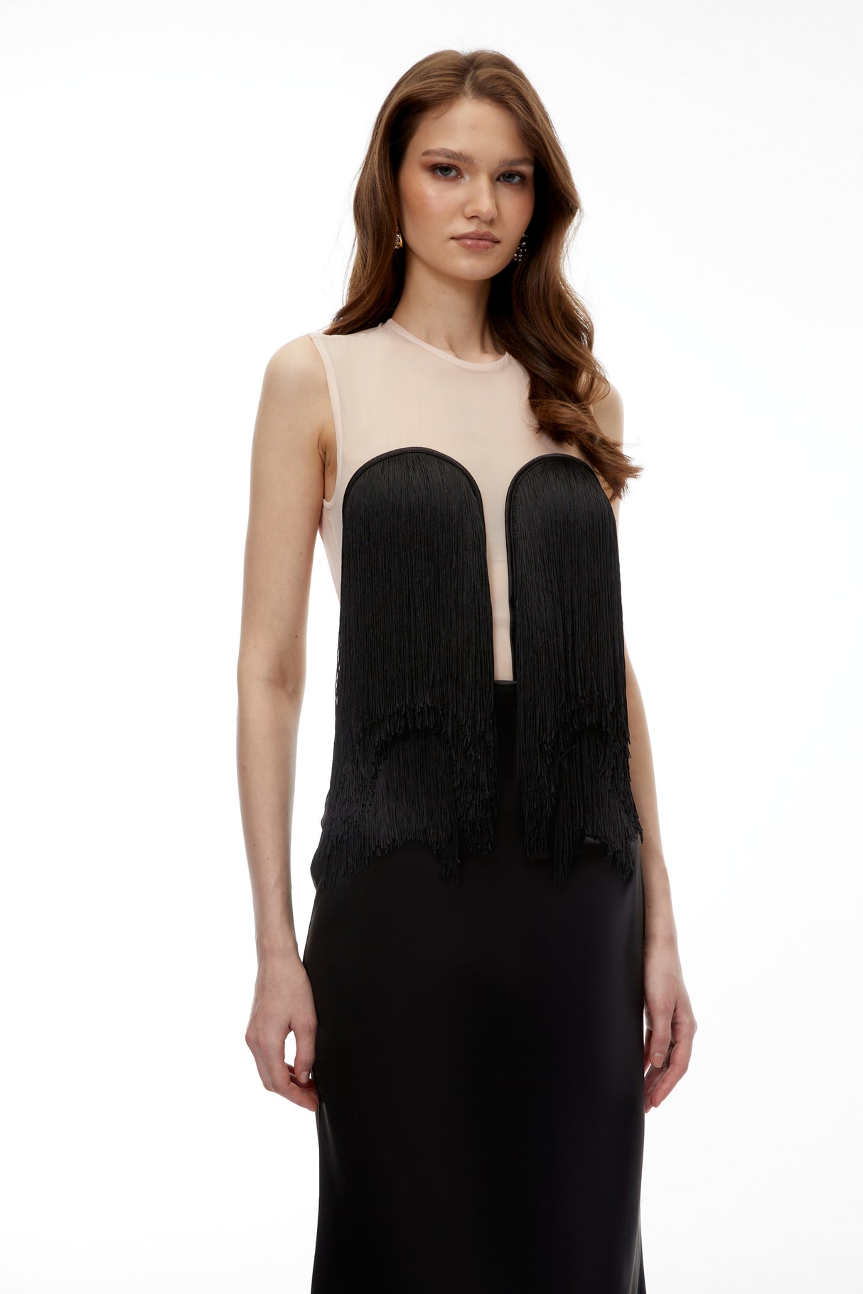 Aurohaya Jochebed Black Semi-Sheer Maxi Dress with Tassels