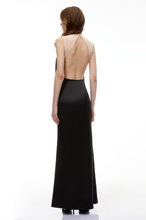 Aurohaya Jochebed Black Semi-Sheer Maxi Dress with Tassels