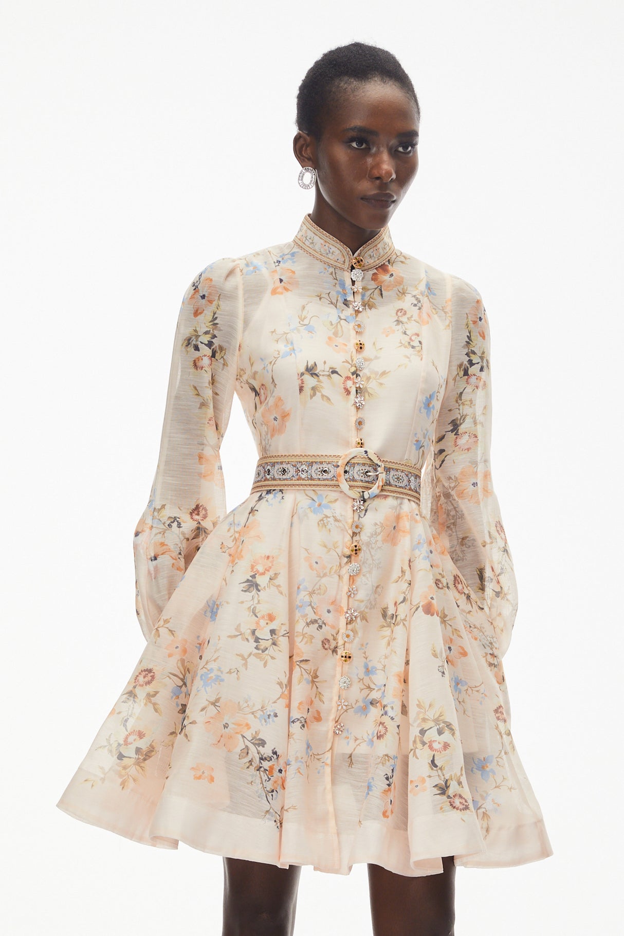 Aurohaya Jochebed Cream Floral Print Mini Dress