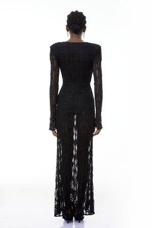 Aurohaya Johanna Black Semi-Sheer Lace Maxi Dress