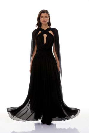 Aurohaya Jorge Black Open Back Ribbon Maxi Dress