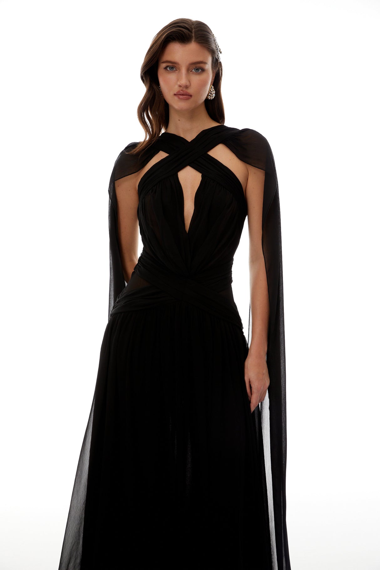 Aurohaya Jorge Black Open Back Ribbon Maxi Dress
