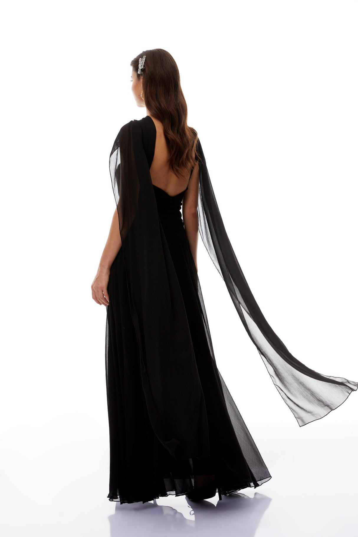 Aurohaya Jorge Black Open Back Ribbon Maxi Dress