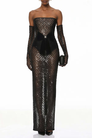Aurohaya Josie Black Maxi Dress with Bow Detail