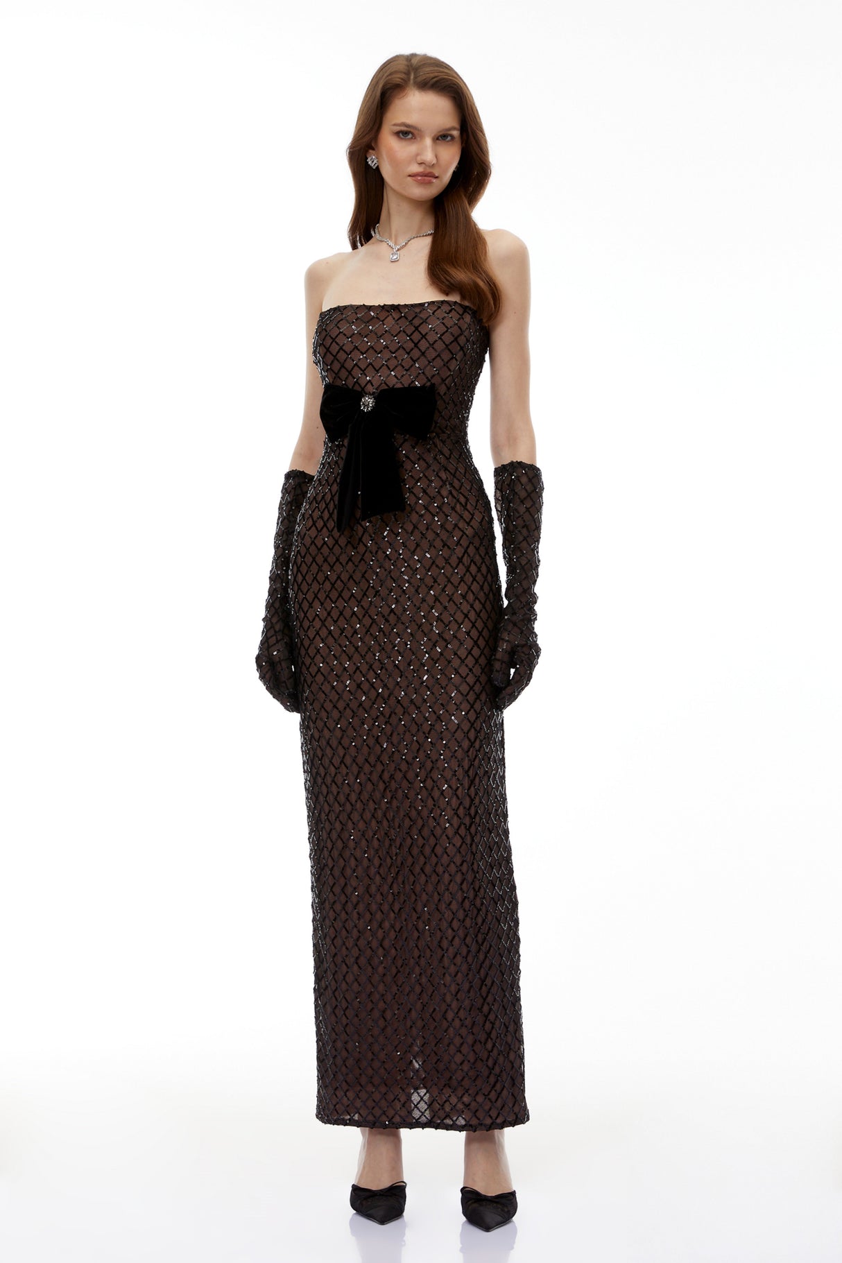Aurohaya Josie Black Maxi Dress with Bow Detail