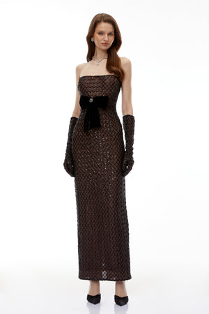 Aurohaya Josie Black Maxi Dress with Bow Detail