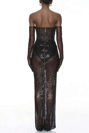 Aurohaya Josie Black Maxi Dress with Bow Detail