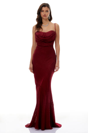 Aurohaya Judith Burgundy Mock Croc Maxi Dress