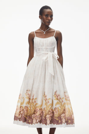 Aurohaya Juturna White Floral Print Wrap Midi Dress