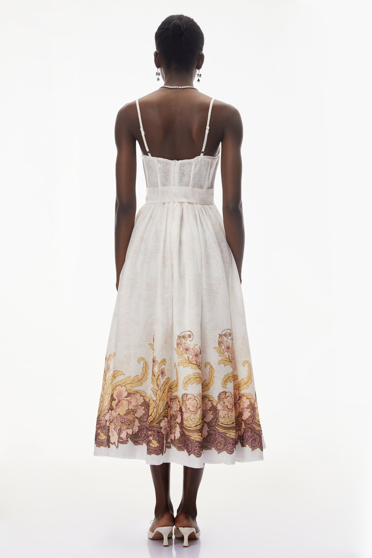 Aurohaya Juturna White Floral Print Wrap Midi Dress