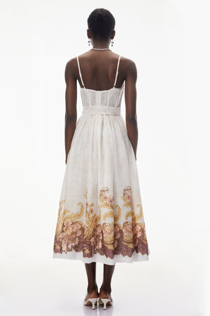 Aurohaya Juturna White Floral Print Wrap Midi Dress