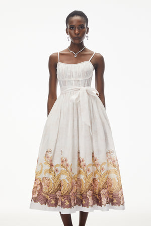 Aurohaya Juturna White Floral Print Wrap Midi Dress