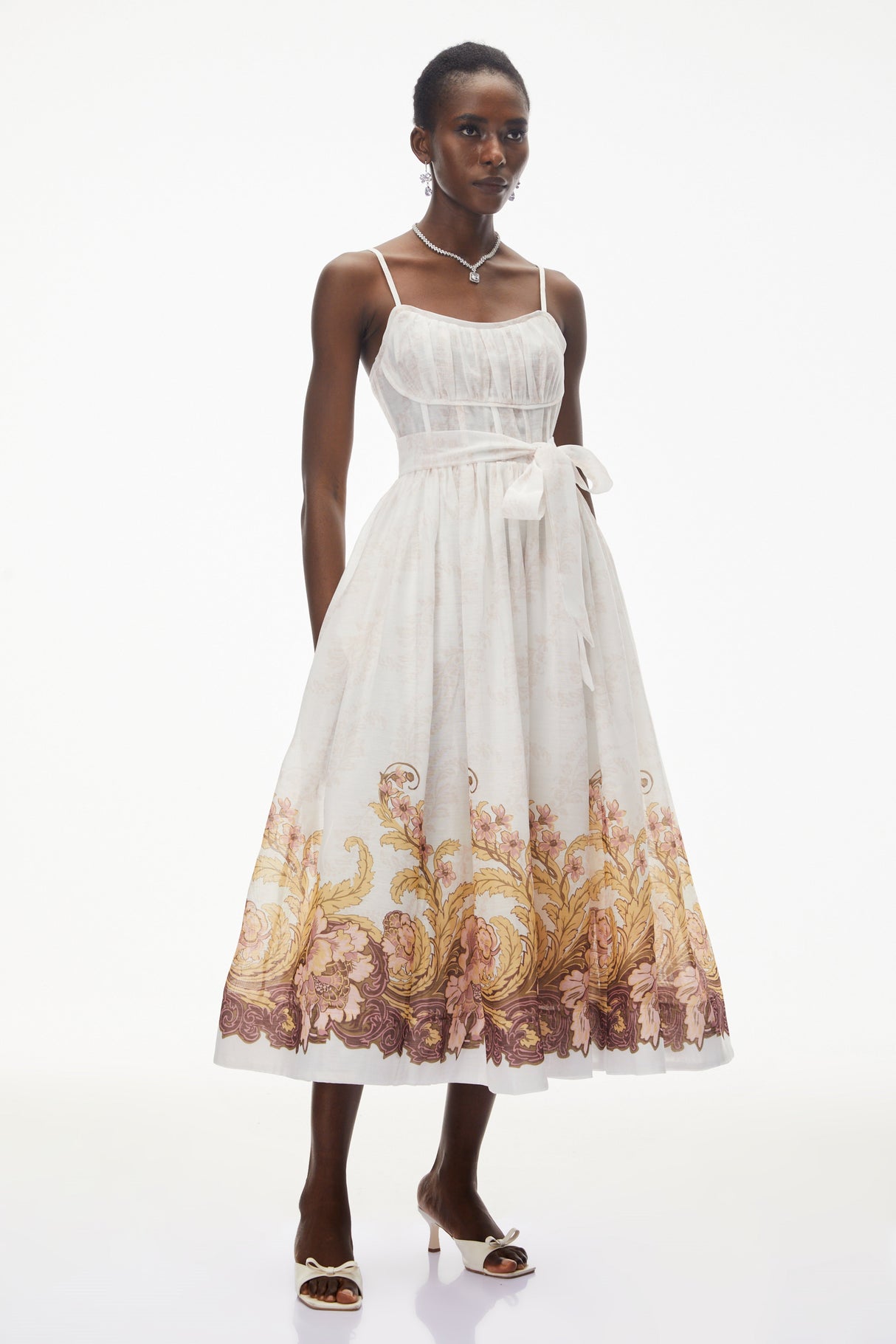 Aurohaya Juturna White Floral Print Wrap Midi Dress