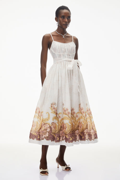 Aurohaya Juturna White Floral Print Wrap Midi Dress