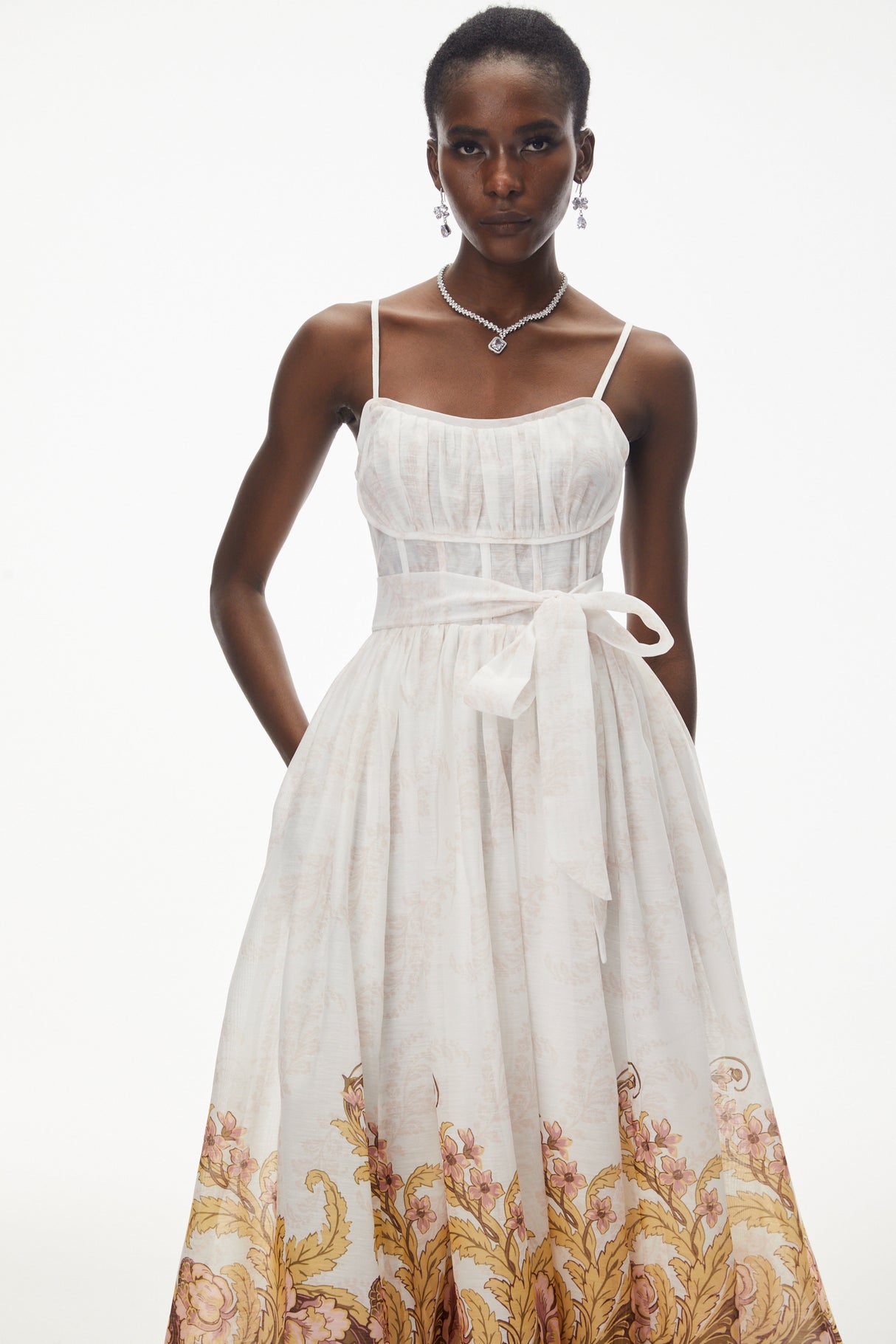 Aurohaya Juturna White Floral Print Wrap Midi Dress