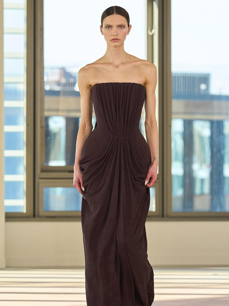 Aurohaya Iphigénie Strapless Draped Maxi Dress