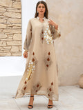Apricot Floral Sequin Kaftan Dress - Aurohaya
