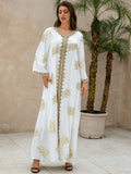 White Printed V-neck Kaftan