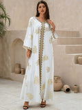 White Printed V-neck Kaftan