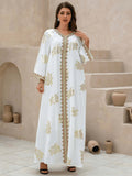 White Printed V-neck Kaftan