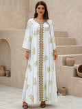 White Printed V-neck Kaftan
