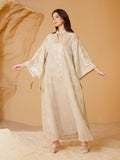 Gold Mesh Embroidered Sequin Kaftan Maxi Dress