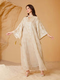 Aurohaya Gold Mesh Embroidered Sequin Kaftan Maxi Dress
