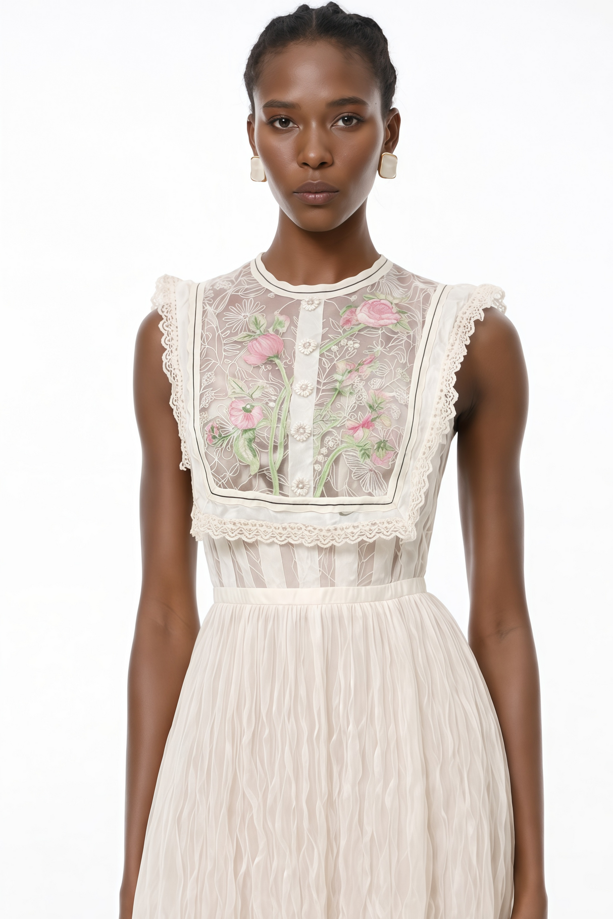 Aurohaya Kaila White Floral Embroidered Maxi Dress