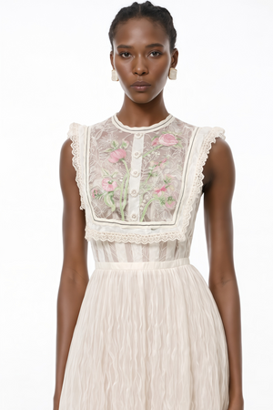 Aurohaya Kaila White Floral Embroidered Maxi Dress